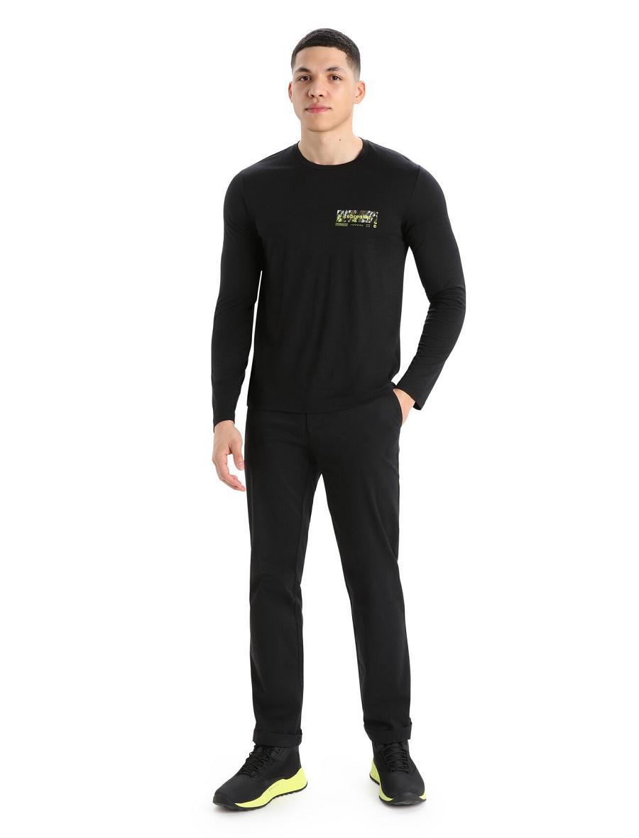 Men's Icebreaker Merino Tech Lite II T-Shirt Summit Tread Long Sleeve Black | CA 1710CTVE